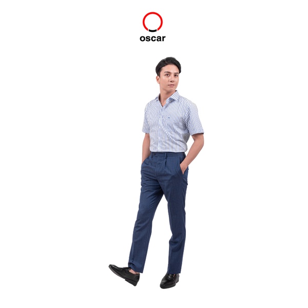 Áo sơ mi nam công sở Oscar Pierre Cardin tay ngắn, sọc caro, thấm hút tốt - OCMSC 048