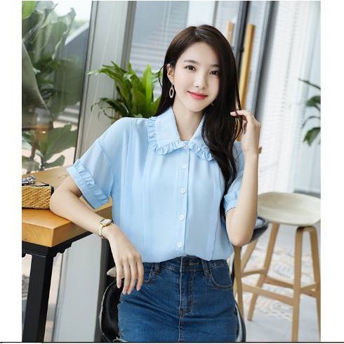 ÁO SƠ MI NỮ CỔ BÈO TAY NGẮN A1044