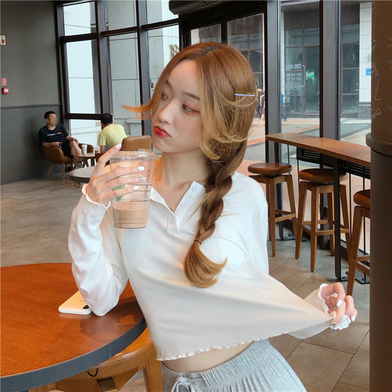 KOREAN STYLE Áo Thun Nữ Tay Dài Màu Trơn Co Dãn Phong Cách Hàn Quốc