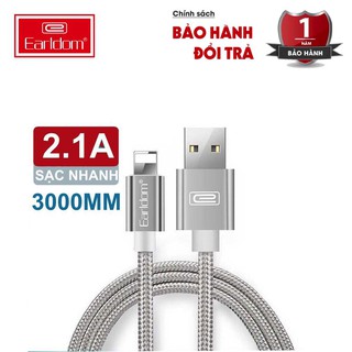 Dây Cáp Sạc Nhanh Earldom 3 Mét EC011 Chính Hãng cổng kết nối Type C Micro Lightning