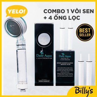 Billy's Daily Aqua Hàn Quốc Combo Đầu Vòi Sen Lọc Nước Premium Cao Cấp + 4 thanh lọc nước