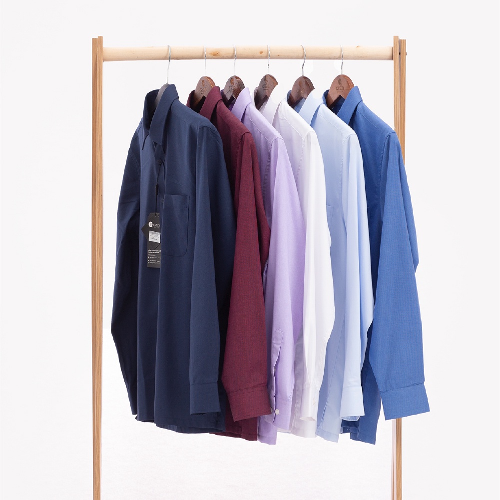 Áo Sơ Mi Nam Dài Tay Trung Niên ANCHI Màu Tím Nhạt Trơn Vải Sợi Tre Cao Cấp