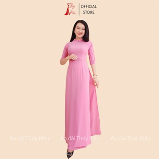 Áo dài trơn lụa Nhật cổ 2 phân màu hồng phấn AK31