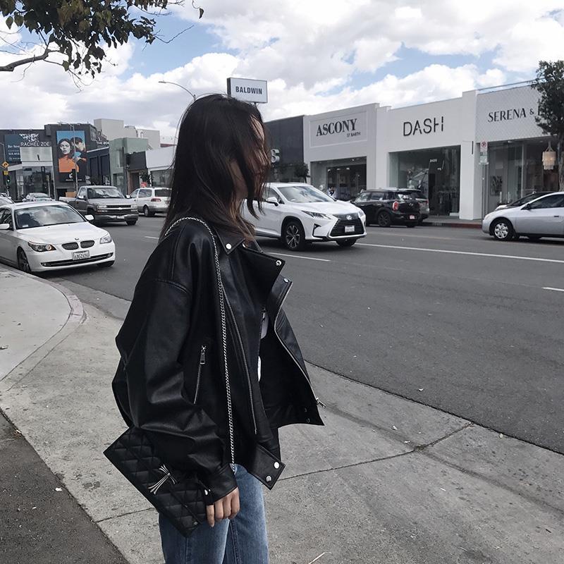 Áo khoác da dáng rộng thời trang thu đông Hàn Quốc 2018 cho nữ