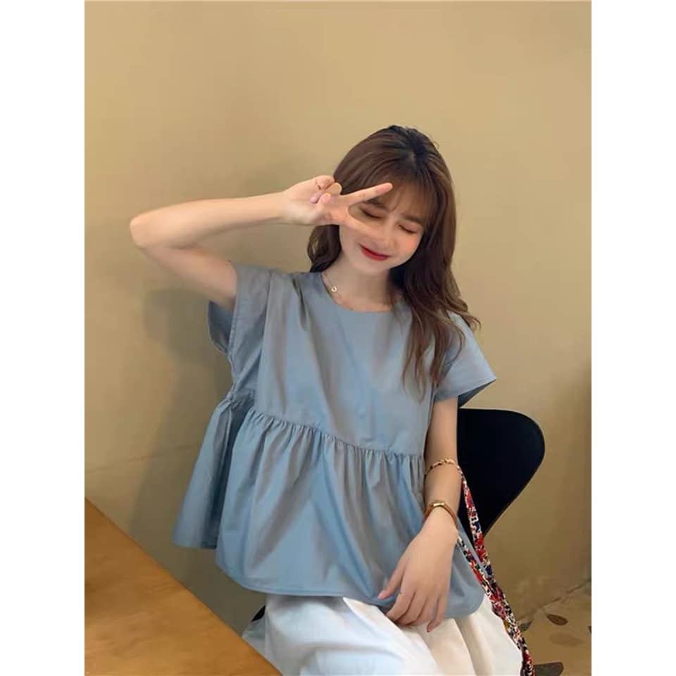 Đồ bộ nữ set áo baby doll xanh kèm chân váy trắng vitage