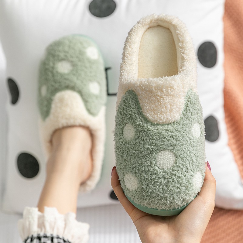 Dép Bông Đi Trong Nhà Họa Tiết Chấm Bi - Dép Bông Mang Trong Nhà Cực Êm