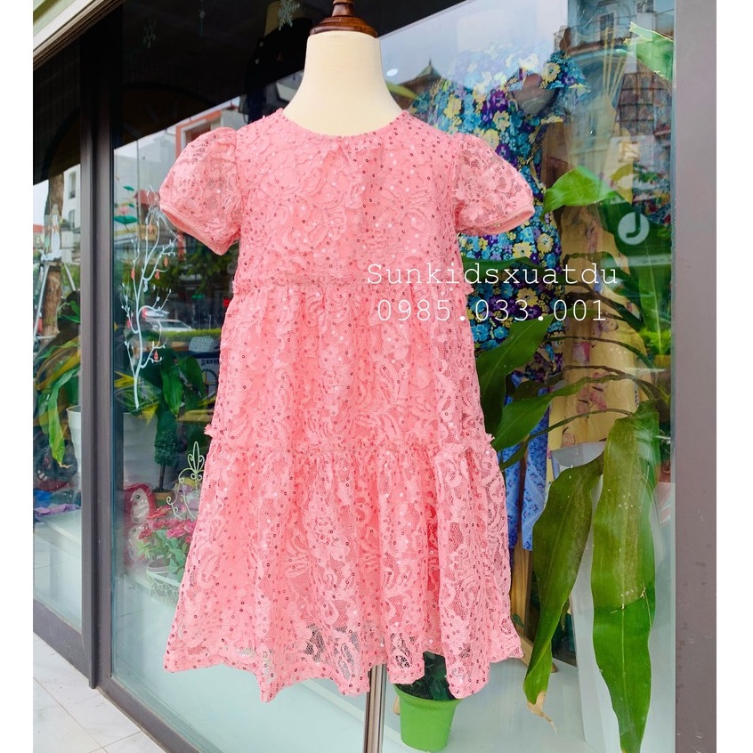 Váy bé gái MAX baby doll ren hồng kim tuyến