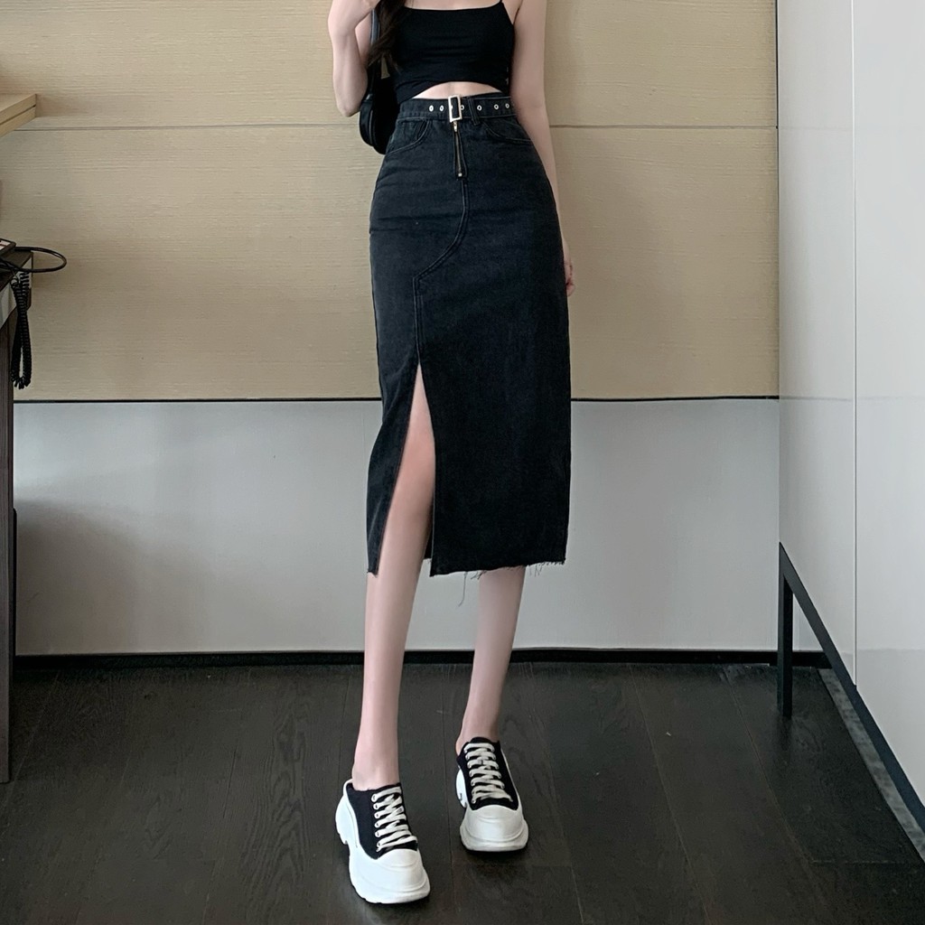 chân váy jean Xẻ Tà Phong Cách Hàn Quốc Xinh Xắn Cho Nữ | BigBuy360 - bigbuy360.vn