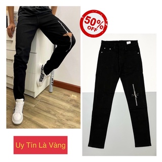 Quần bò nam ống côn Amiri phối khoá zip dọc rách gối bản đẹp mới hot trend 2022 -  jean biker new