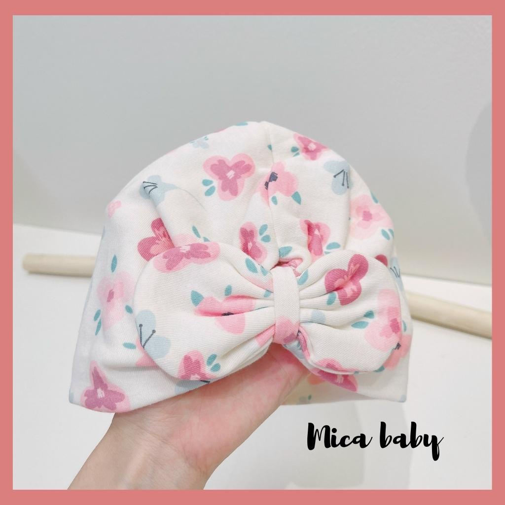 Mũ turban họa tiết hoa tím hồng xinh xắn cho bé gái MTB165 Mica Baby