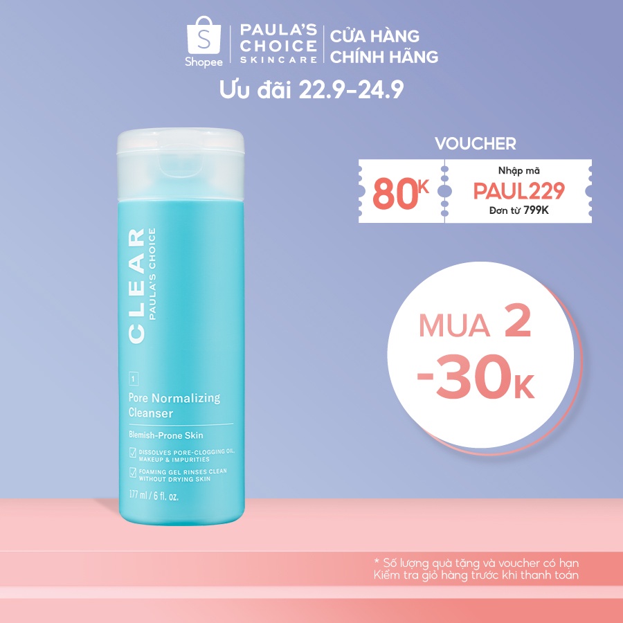 Sữa rửa mặt dạng gel ngăn ngừa mụn và se khít lỗ chân lông Paula’s Choice Clear Pore Normalizing Cleanser 177 ml 6002