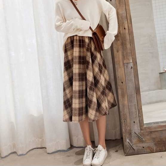 Chân Váy Caro Dài Phong Cách Retro Hợp Thời Trang Cho Nữ