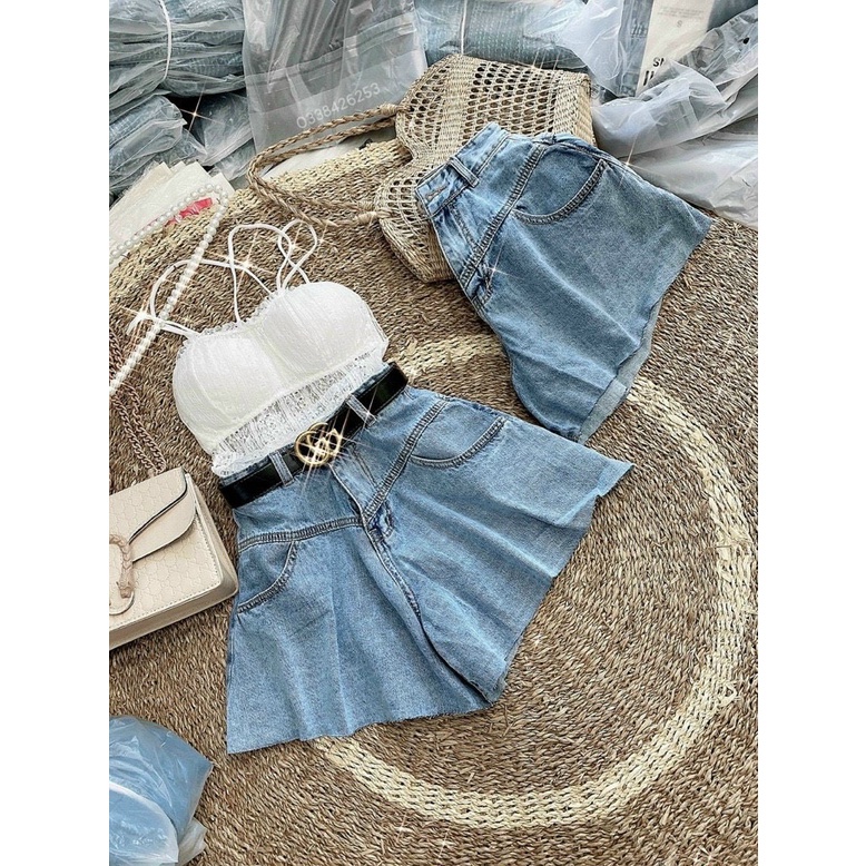 Quần shorts jean lưng cao ống xòe rộng cực xinh , chất jean dày dặn