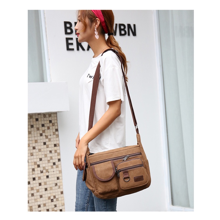 Túi đeo chéo nam mini vải canvas bền bỉ phong cách unisex Hàn Quốc T68