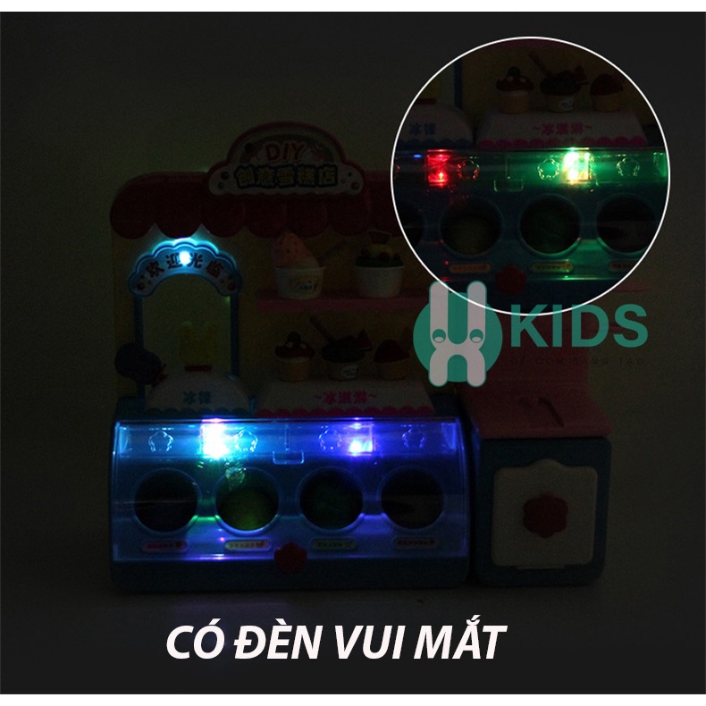 Đồ chơi máy bán kem có đèn với đất nặn nhiều màu kèm sẵn nhiều phụ kiện làm kem hình dáng dễ thương cho bé