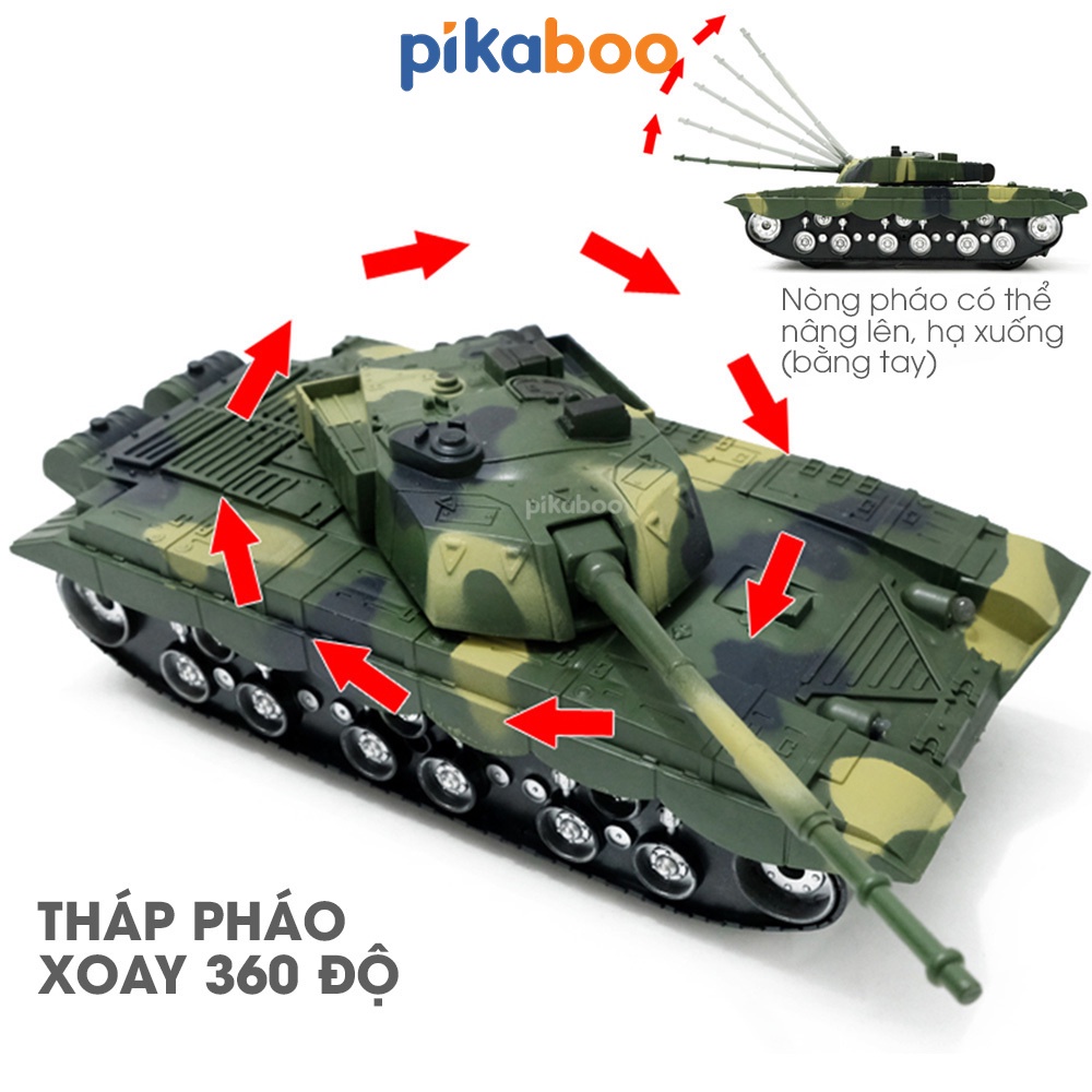 Xe tăng điều khiển từ xa Pikaboo, có đèn và nhạc, màu dằn di bộ đội khỏe khoắn, chất liệu đã được kiểm định an toàn