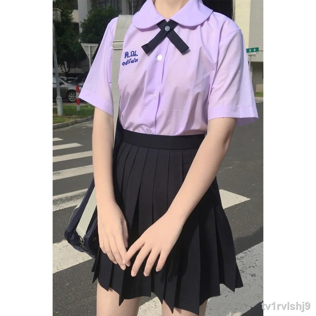 ✓№Đồng phục học sinh Thái Lan tình yêu đầu tiên Xiaoshui cùng một kiểu áo sơ mi nữ đại mùa hè phong cách tất