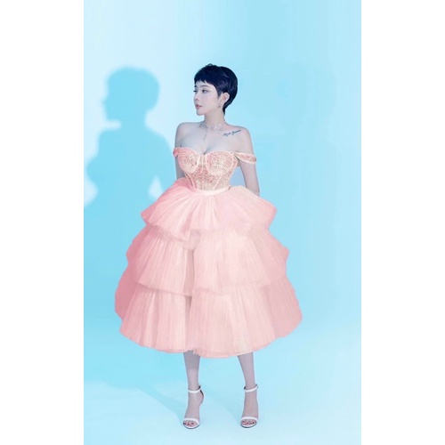 MS1273V ĐẦM XOÈ TRỄ VAI ĐÍNH Đ.Á ✔Màu: trắng, hồng