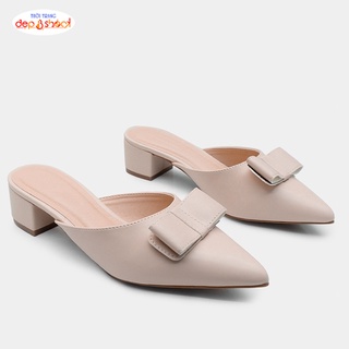 Giày sục cao gót mũi nhọn 5 phân đính nơ thời trang có big size 42 43 Depvashock X01