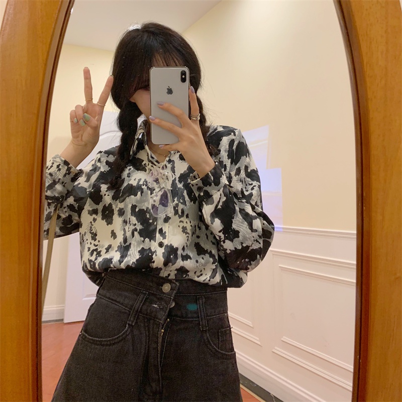 【ZHELIHANGFEI】Áo Sơ Mi Tay Dài Form Rộng Họa Tiết In Theo Phong Cách Retro Dễ Phối Đồ