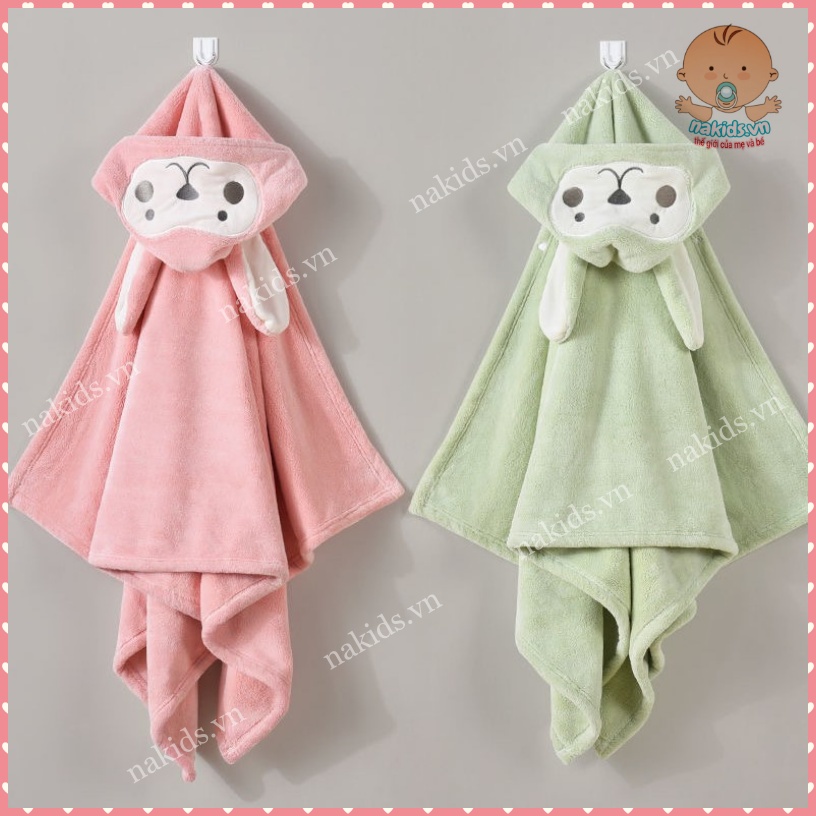 Áo Choàng - Khăn Tắm Có Mũ Chất Liệu San Hô Siêu Mềm Mịn An Toàn Cho Da Của Bé