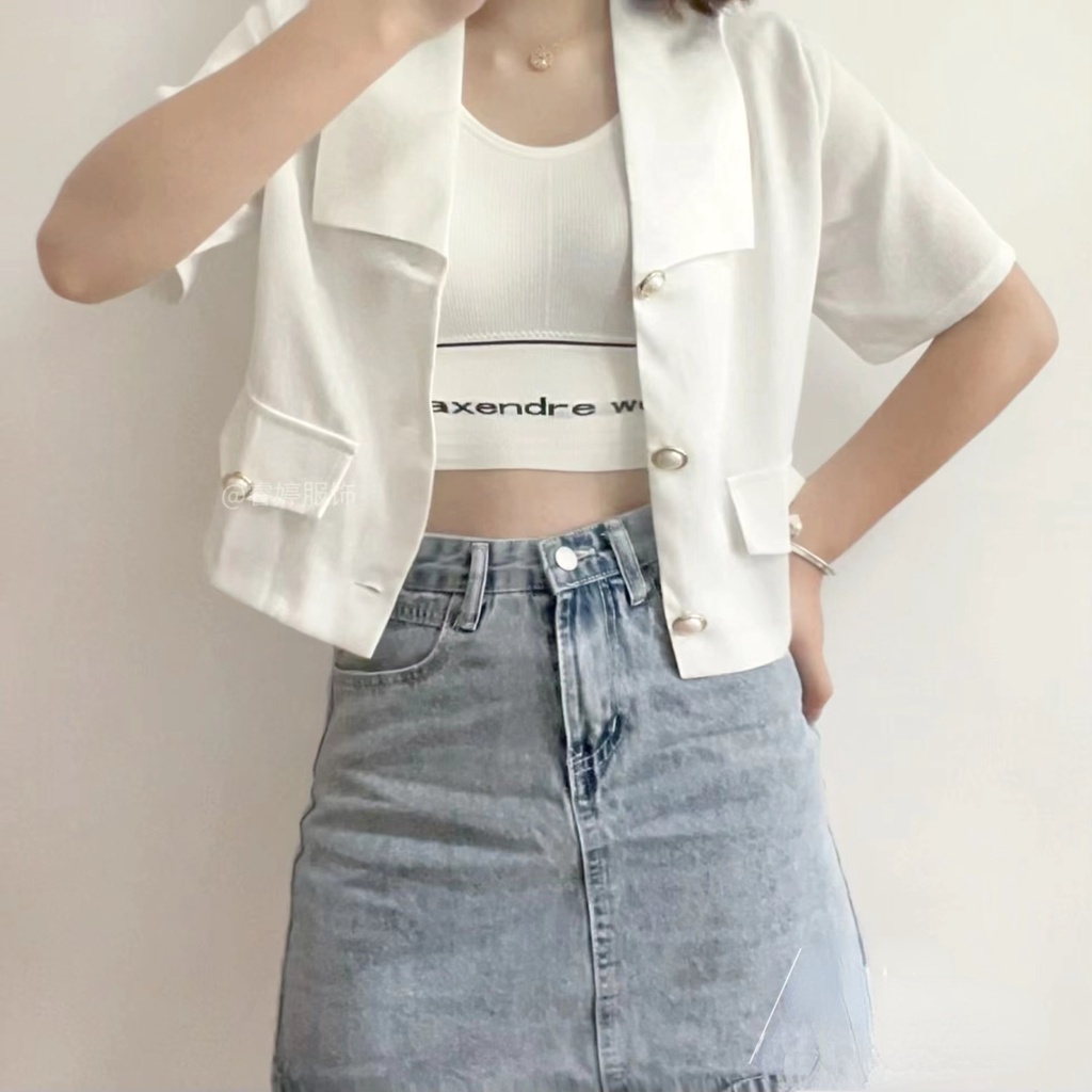 Áo Khoác Vest Tay Ngắn Dáng Rộng Họa Tiết Kẻ Sọc Thời Trang Mùa Hè 2022 Mới Phong Cách Hàn Quốc Cho Nữ