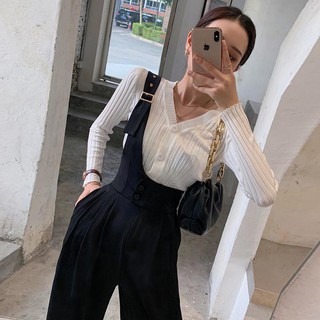 Quần Yếm Lưng Cao Ống Rộng Thời Trang Hàn Quốc Dành Cho Nữ