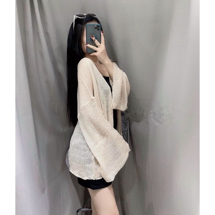 Áo khoác len nữ /Áo cadigan len mỏng khoác ngoài from rộng phối kiểu phong cách hàn quốc alohashop91