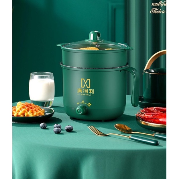 Nồi lẩu điện mini, nấu mì 2 tầng kèm giá hấp đa năng nướng, luộc, chiên chống dính vấn đá tiện lợi ca nấu mì mẫu mới