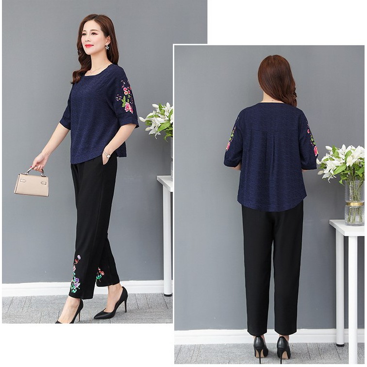 Đồ bộ nữ trung niên thêu hoa hàng thiết kế chất mát,không xù,không phai dão | BigBuy360 - bigbuy360.vn