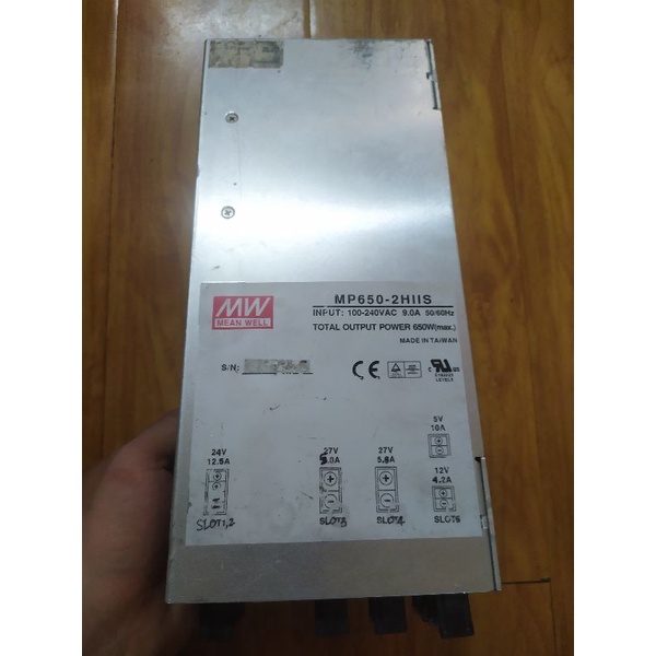 Nguồn Meanwell 5 SLOT : 5V-10A  12V-4.2A 27V-5.8A 24V-12.5A . Chỉnh vol độc lập từng kênh. Hàng cũ tháo máy