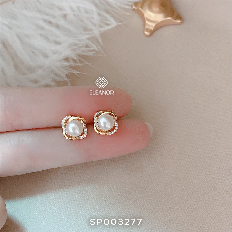 Bông tai nữ chuôi bạc 925 Eleanor Accessories đính đá viền xoắn ngọc trai nhân tạo phụ kiện trang sức 3277