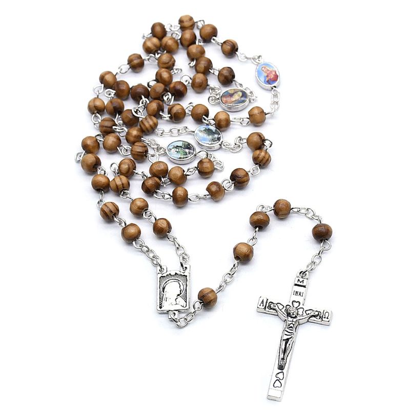 Vòng cổ Chuỗi Hạt Gỗ Mặt Thánh Giá Chúa Jesus Cho Nam Nữ Charms