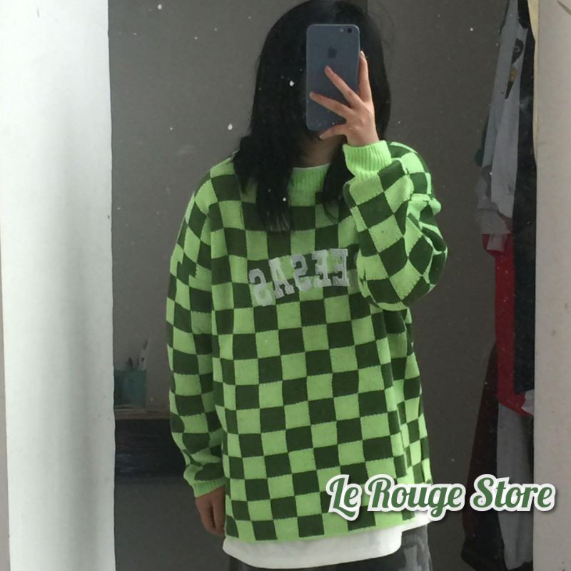 Áo len nữ ulzzang họa tiết kẻ caro bàn cờ hot trend kiểu Hàn Quốc có size hot Douyin Tik Tok