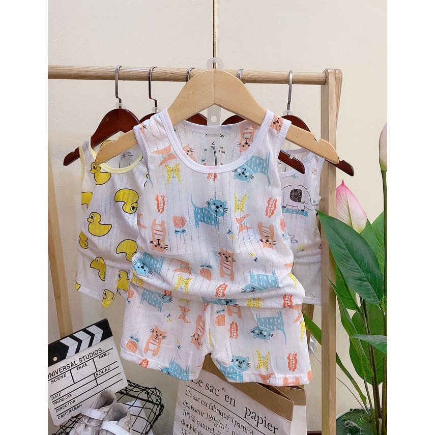 Bộ ba lỗ cotton giấy cho bé sơ sinh 3-13kg, hàng đẹp - BO14