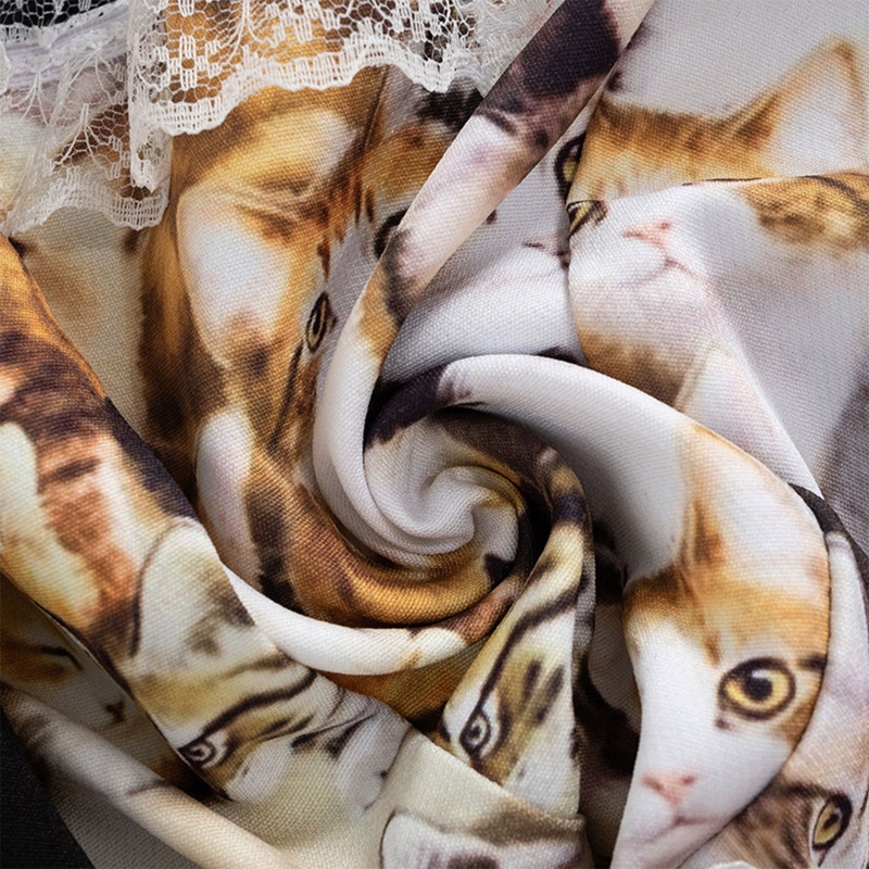 Áo Nịt Ngực Ren Polyester Bản Rộng In Họa Tiết Mèo Phong Cách Gothic Cho Nữ