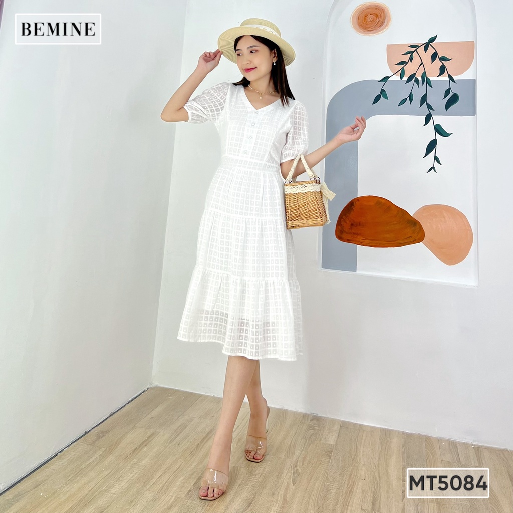 Đầm cổ tim tay phồng váy tầng BEMINE MT5084TRANG