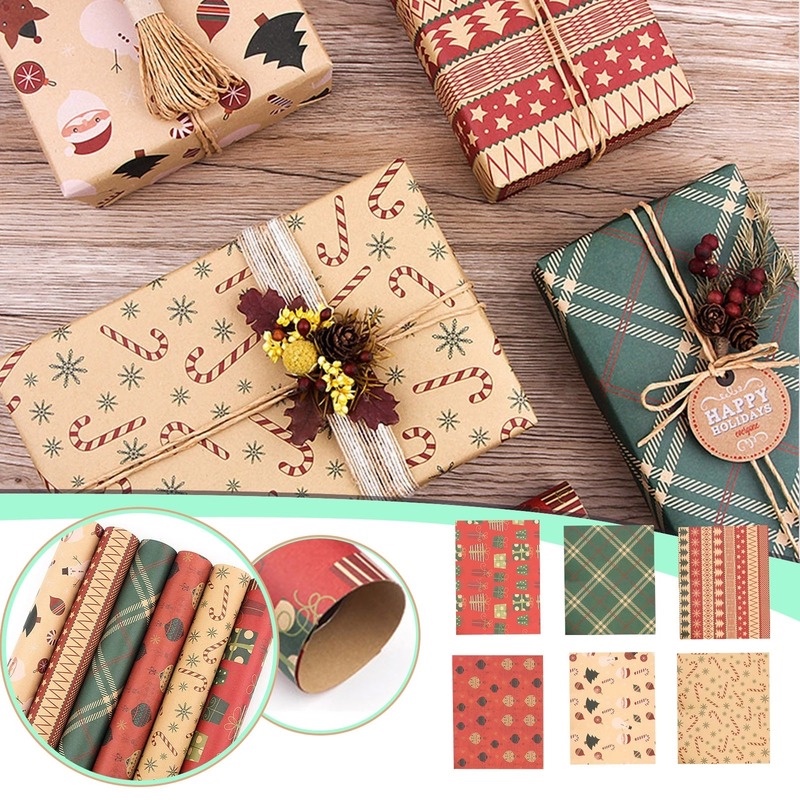 Cuộn giấy gói quà kraft phong cách Giáng Sinh retro trang trí