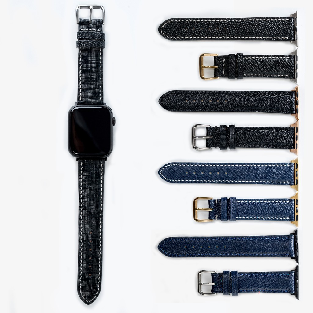 Dây da apple watch da saffiano D117 cao cấp-khâu tay thủ công- dây apple watch series 3 series 4 series 5