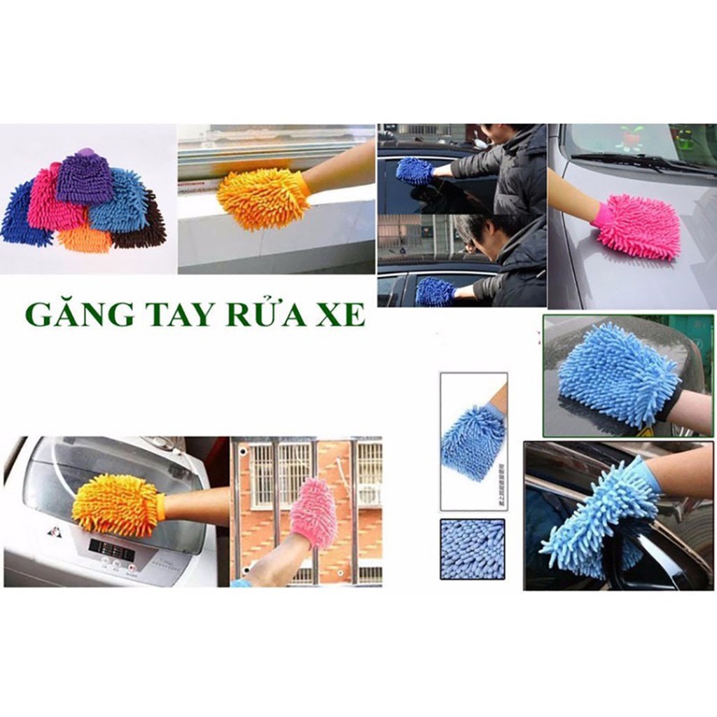 Combo Gang tay lau rửa ô tô, nhà cửa Microfiber ⚡️FREESHIP⚡️siêu mịn, siêu thấm, siêu sạch, chống trầy an toàn cho tay