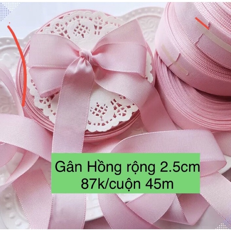 Ruy băng gân Hồng 2.5cm dài 45m