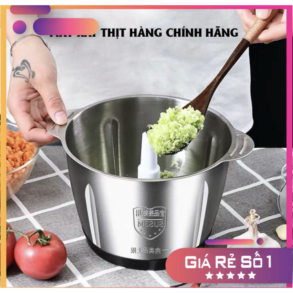 Máy Xay Thịt, Rau Củ Đa Năng Cối Inox 304 ✯4 Lưỡi Công Suất Cực Mạnh ✯ Cốc Xay Bằng Thủy Tinh,Motor Lõi Đồng