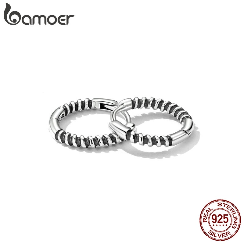 Đôi khuyên tai BAMOER bạc 925 thiết kế cá tính thời trang dành cho cả nam và nữ