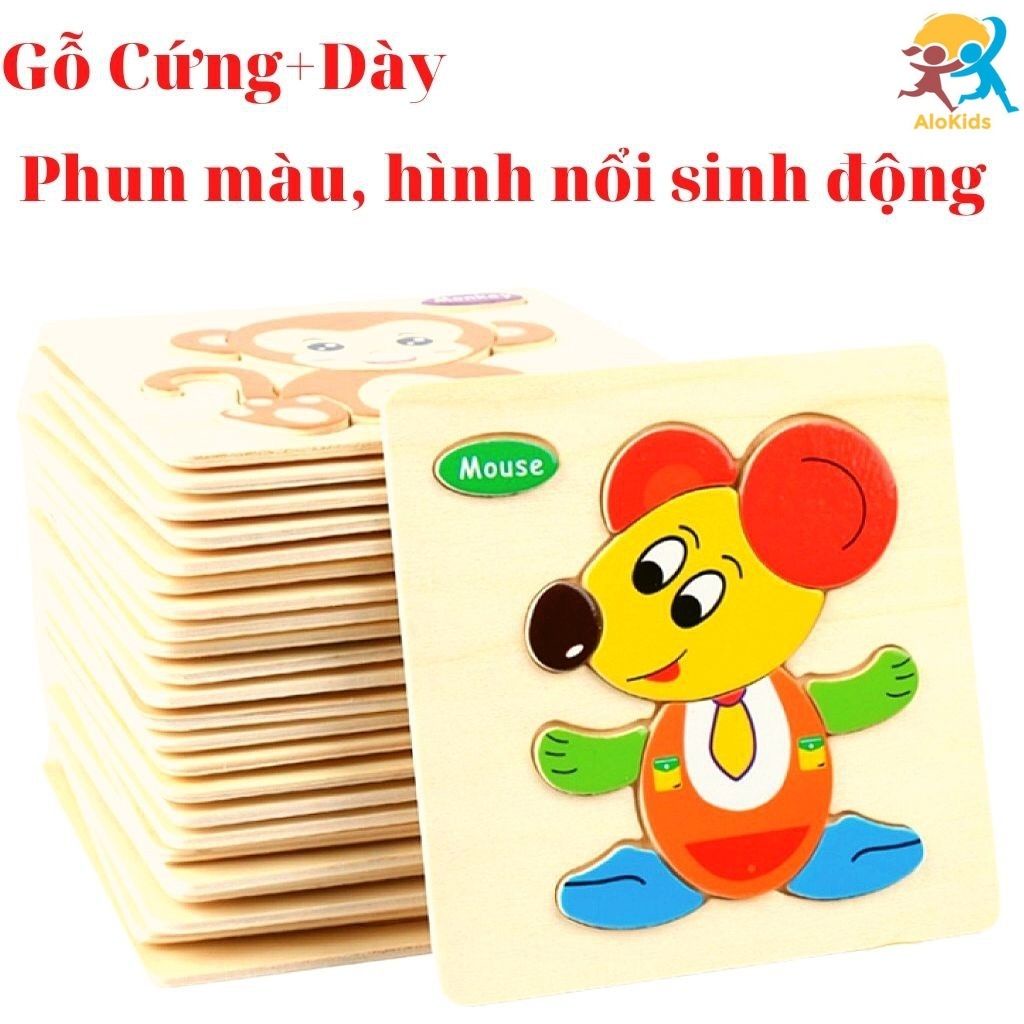 Đồ Chơi Xếp Hình Lắp Ráp Tranh Ghép Gỗ 3D Nhiều Hình Ngộ Nghĩnh Cho Bé Tư Duy Sáng Tạo, Alokids TB