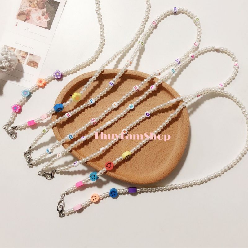 Dây đeo trang trí khẩu trang, kính mắt hình mặt cười, hoa chống rơi trượt tiện lơi thời trang