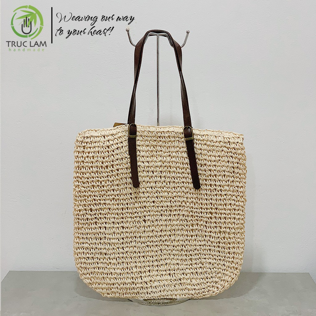 Túi Cói Tote Thời Trang Nữ Quai Da Mẫu Trơn – Trúc Lâm Handmade