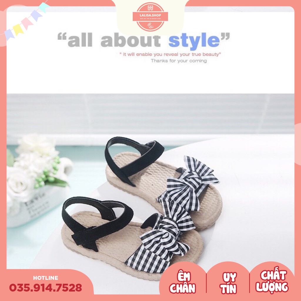 [Hàng chính hãng] Sandal Bé Gái Nơ Kẻ Đen Đỏ Dễ Thương Đế Dẻo Mềm, Thời Trang Phong Cách LALISA, Size 21 - 25, M190-191