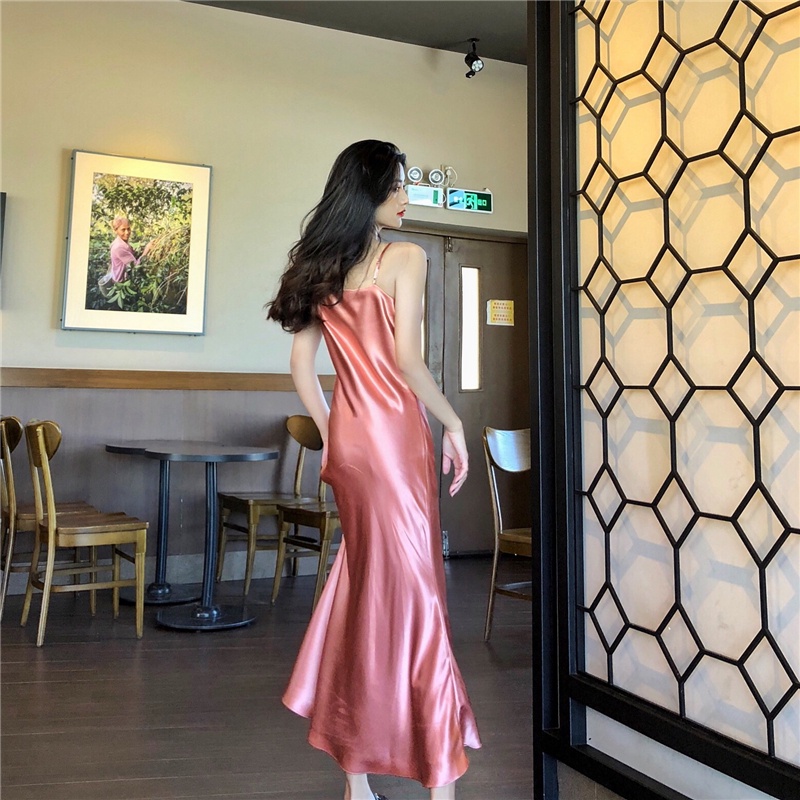 Đầm Đuôi Cá Vải Satin Cổ Chữ V Gợi Cảm Thời Trang Cho Phụ Nữ