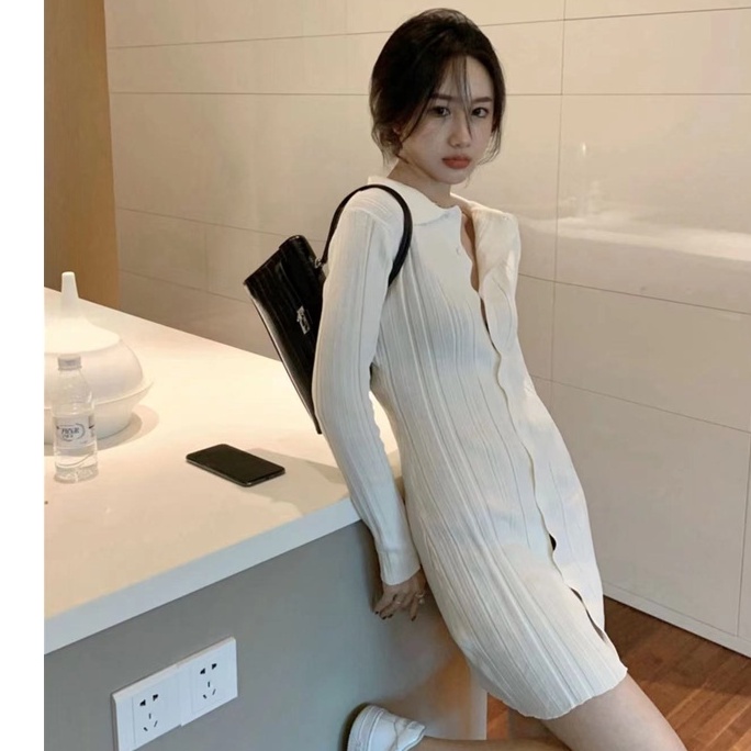 Đầm Len Tay Dài Thời Trang Dành Cho Nữ Cổ áo POLO