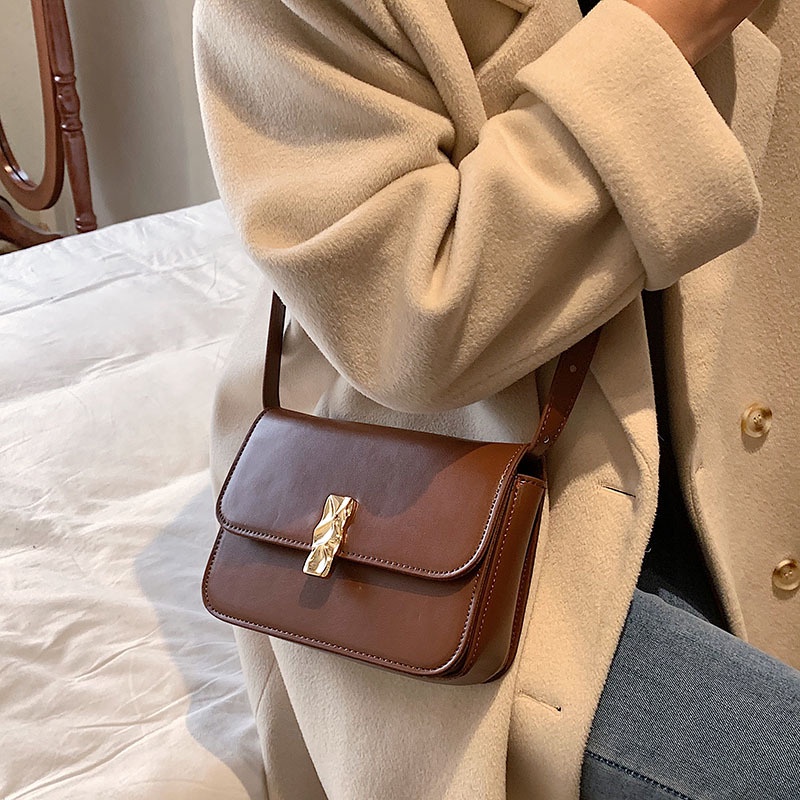 Túi đeo vai IELGY dáng vuông màu trơn phong cách cổ điển thời trang dành cho nữ